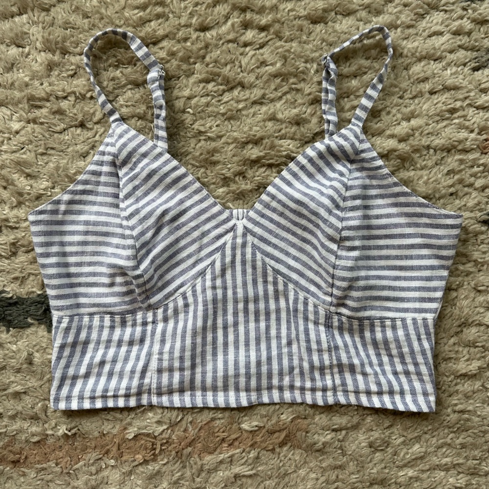 Universal Thread Blue and White Striped Bralette Style Cropped Top